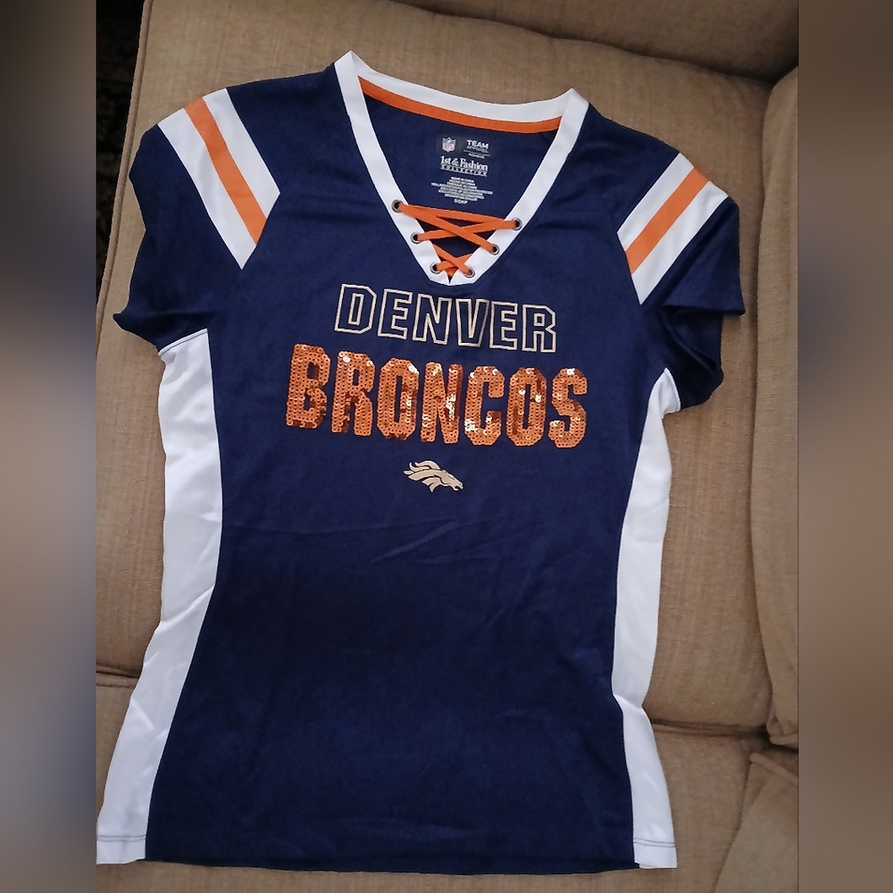 Denver Broncos Blue and Orange Lace-Up Tee